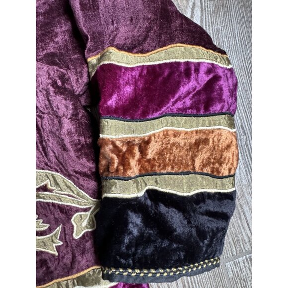 Vtg Boho Chic Velvet Jacket Embroidered Floral Patchwork Allure 2X Womens Gypsy - Picture 7 of 8